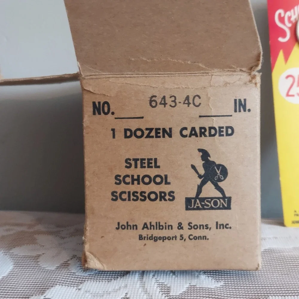 Vintage Ja-Son Steel School Scissors Original Card & Box No 643-4C Bridgeport CT